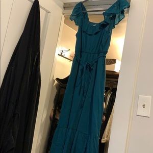 Long turquoise flowy dress